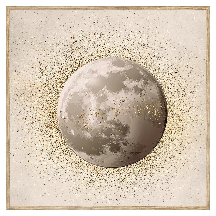 Cuadro Textura Luna Dorada - Textura Luna Dorada, An x Al: 40 x 40 cm, 1 pzs. - Imagen enmarcada de las fases lunares con detalles dorados sobre fondo beige, una decoración de pared elegante.