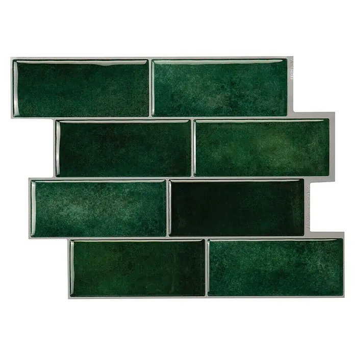 Smart Tiles Selbstklebemosaik Metro - 29,34 x 21,28 cm, Fiona, Glänzend - Grüne, rechteckige Fliesen mit glänzender Oberfläche.