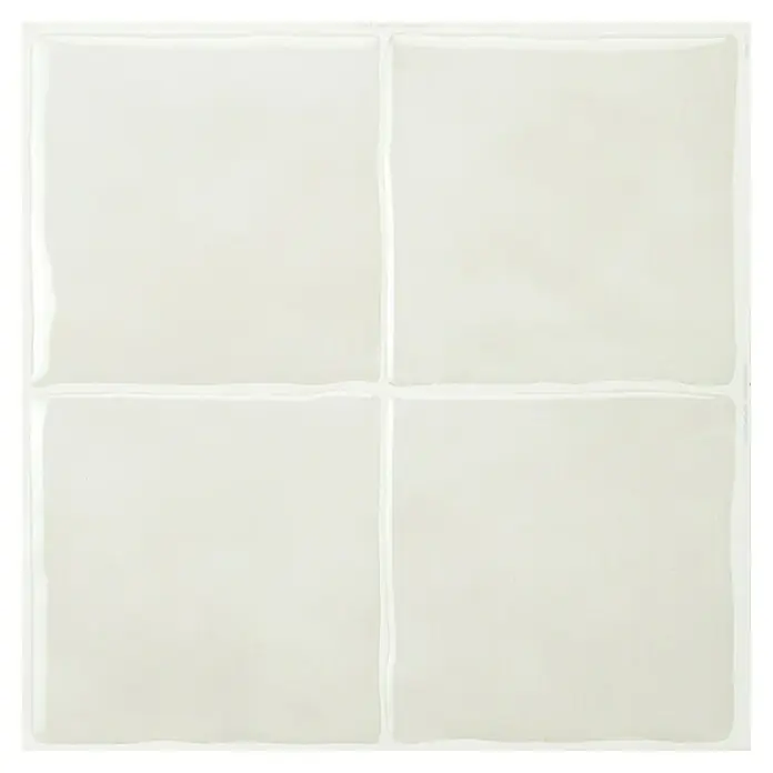 Smart Tiles Selbstklebemosaik Zellige - 22,86 x 22,86 cm, Oia, Glänzend - Quadratische, cremefarbene Wandfliesen mit leicht unregelmäßiger Oberfläche, die ein elegantes, handgefertigtes Aussehen verleihen. Ideal für Bad & Küche.