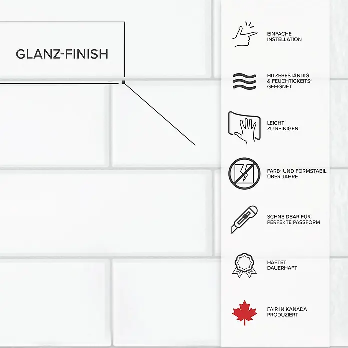 Smart Tiles Selbstklebemosaik Oslo - 57,31 x 27,62 cm, White, Glänzend - Glanz-Finish Fliesenmerkmale: einfache Installation, hitzebeständig, leicht zu reinigen, formstabil, zuschneidbar, dauerhaft haftend, fair in Kanada produziert.