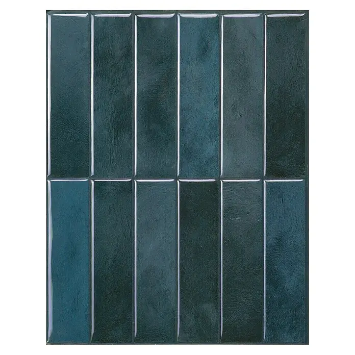 Smart Tiles Selbstklebemosaik Morocco - 29,02 x 22,86 cm, Agadir, Glänzend - Ein Muster aus hochglänzenden, dunkelgrünen Wandfliesen im Hochformat, die eine elegante und moderne Optik erzeugen.