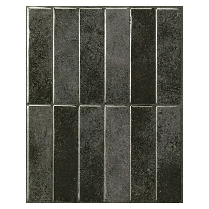 Smart Tiles Selbstklebemosaik Morocco - 29,02 x 22,86 cm, Zaida, Glänzend - Dunkle, längliche Fliesen mit hellen Fugen, die ein modernes und stilvolles Design erzeugen. Ideal für Wandverkleidungen in Bad oder Küche.