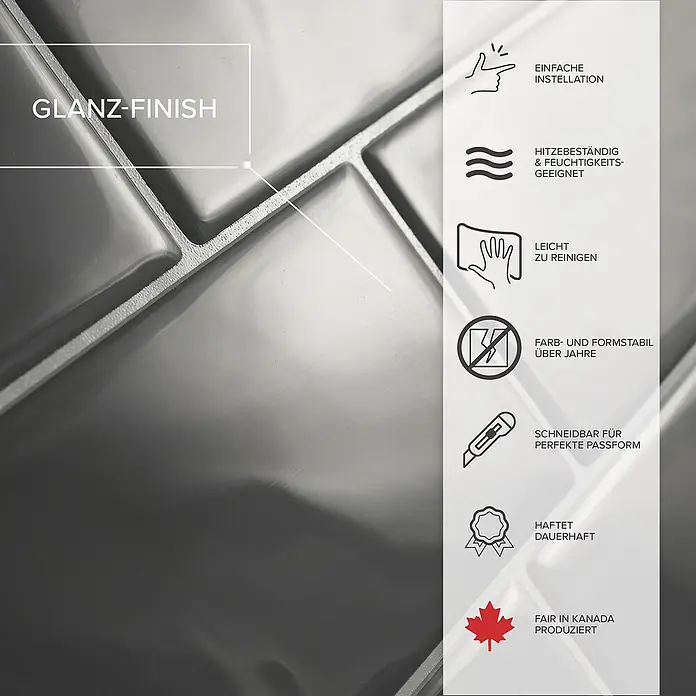 Smart Tiles Selbstklebemosaik Metro - 29,34 x 21,28 cm, Grigio, Glänzend - Glänzende Wandfliesen mit Glanz-Finish. Einfache Installation, hitzebeständig, leicht zu reinigen, farbstabil und in Kanada hergestellt.