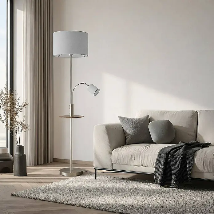 Lindby Stehleuchte Aovan - Höhe: 170 cm, alu / grau / zink, creme / amber, E27