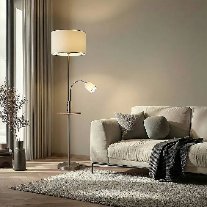 Lindby Stehleuchte Aovan - Höhe: 170 cm, alu / grau / zink, creme / amber, E27