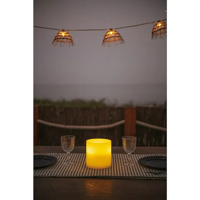 New Garden Lámpara de sobremesa LED redonda Vela Dolo - 0,18 W, Ø x Al: 15 x 15 cm, Blanco, Blanco cálido - Cena romántica al aire libre con vela LED brillante y guirnalda de luces decorativas.