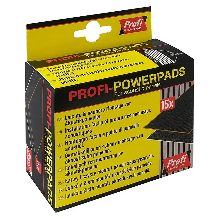 Montagepads für Akustikpaneele - L x B x S: 70 x 40 x 1 mm, Schwarz - Profi Powerpads zur Montage von Akustikpaneelen, 15 Stück. Für leichte & saubere Montage, ideal für Schallschutz.