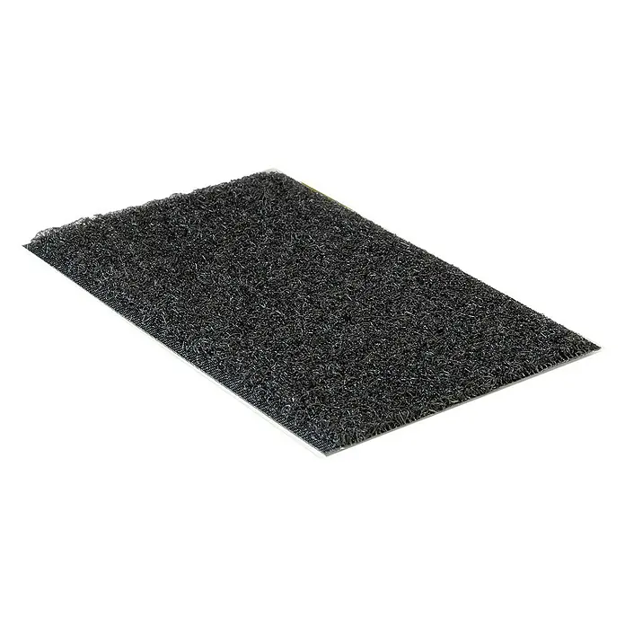 Montagepads für Akustikpaneele - L x B x S: 70 x 40 x 1 mm, Schwarz - Nahaufnahme eines schwarzen Klettverschlusses, der für verschiedene Anwendungen genutzt werden kann. Die Oberfläche ist dicht und strukturiert.