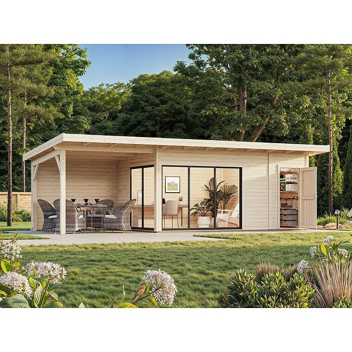 Palmako Caseta de jardín Andrea Slide Plus (Medidas ext. (An x Pr): 855 x 404 cm, Madera, Natural) | BAUHAUS
