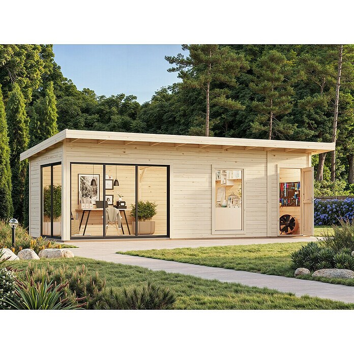 Palmako Caseta de jardín Andrea Slide Plus (Medidas ext. (An x Pr): 779 x 404 cm, Madera, Natural) | BAUHAUS