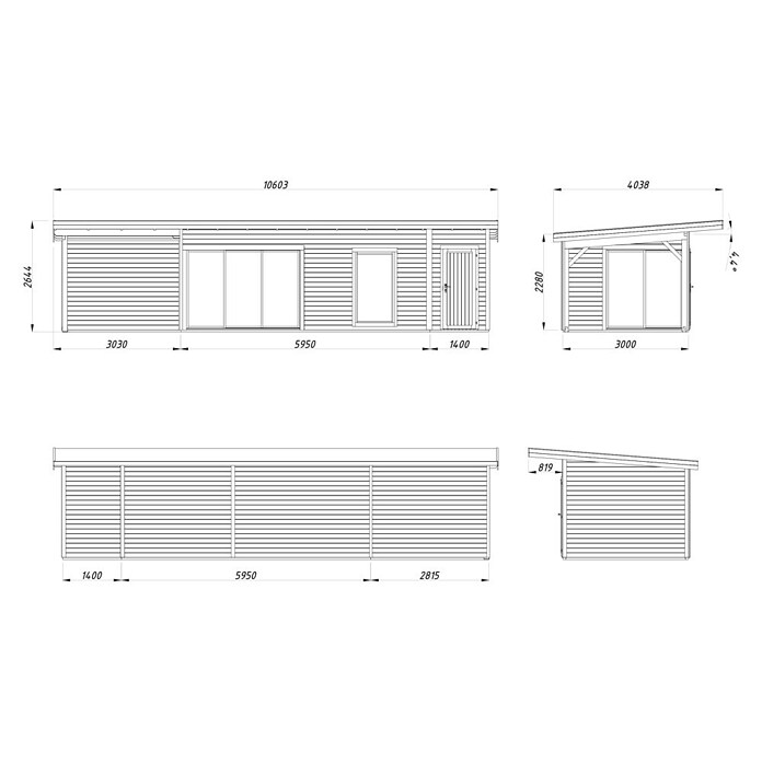 Palmako Caseta de jardín Andrea Slide Plus (Medidas ext. (An x Pr): 1.060 x 404 cm, Madera, Natural) | BAUHAUS