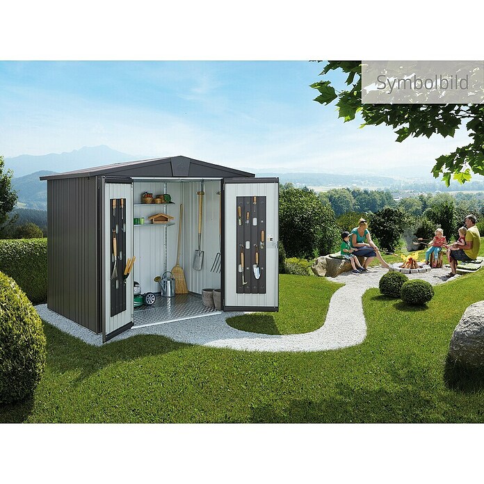 Biohort Gerätehaus Europa (Dunkelgrau Metallic, 3 x 3,16 x 2,09 m, Stahlblech)