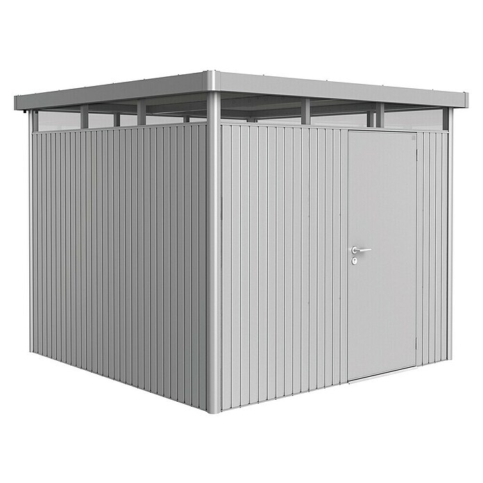 Biohort Gerätehaus HighLine (Silber Metallic, 2,75 x 2,75 x 2,22 m, Einzeltür)