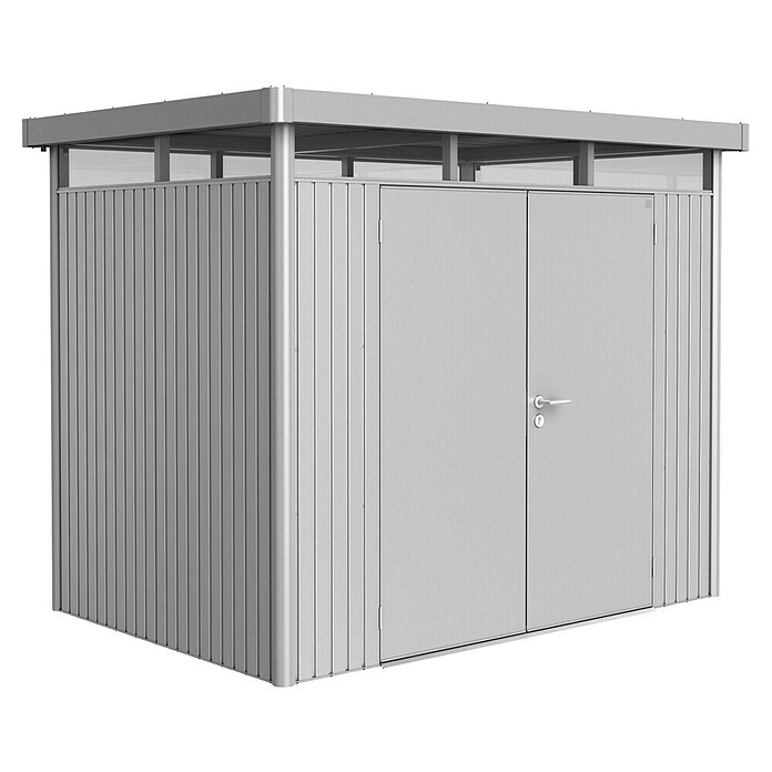 Biohort Gerätehaus HighLine (Silber Metallic, 1,95 x 2,75 x 2,22 m, Doppelflügeltür)