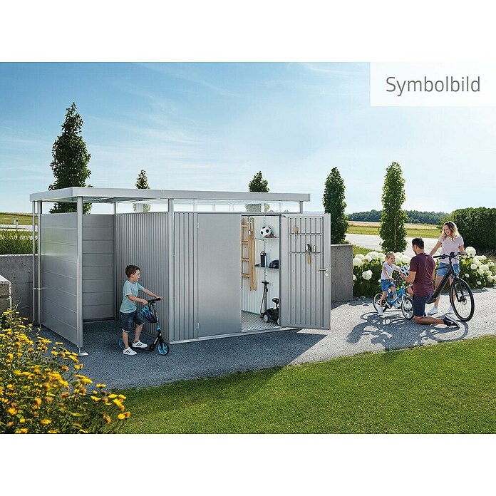 Biohort Gerätehaus HighLine (Silber Metallic, 2,35 x 2,75 x 2,22 m, Einzeltür)