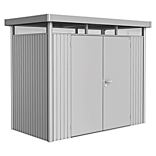 Biohort HighLine Gerätehaus H1 (Silber Metallic, Doppeltür, Außenbreite inkl. Dachüberstand: 275 cm, Außentiefe inkl. Dachüberstand: 155 cm, Stahl)