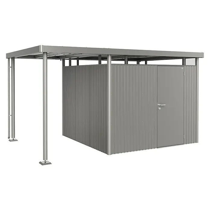 Biohort HighLine Seitendach GHH H4 GR. S - Passend für: Biohort Highline Gerätehaus H4, Quarzgrau-metallic - Eine moderne Fahrradbox aus Metall mit Überdachung, ideal zur sicheren Aufbewahrung von Fahrrädern und Gartengeräten im Außenbereich.