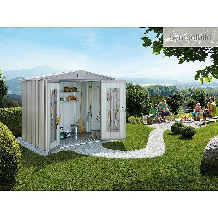 Biohort Gerätehaus Europa (Silber Metallic, 1,56 x 2,44 x 2,03 m, Stahlblech)