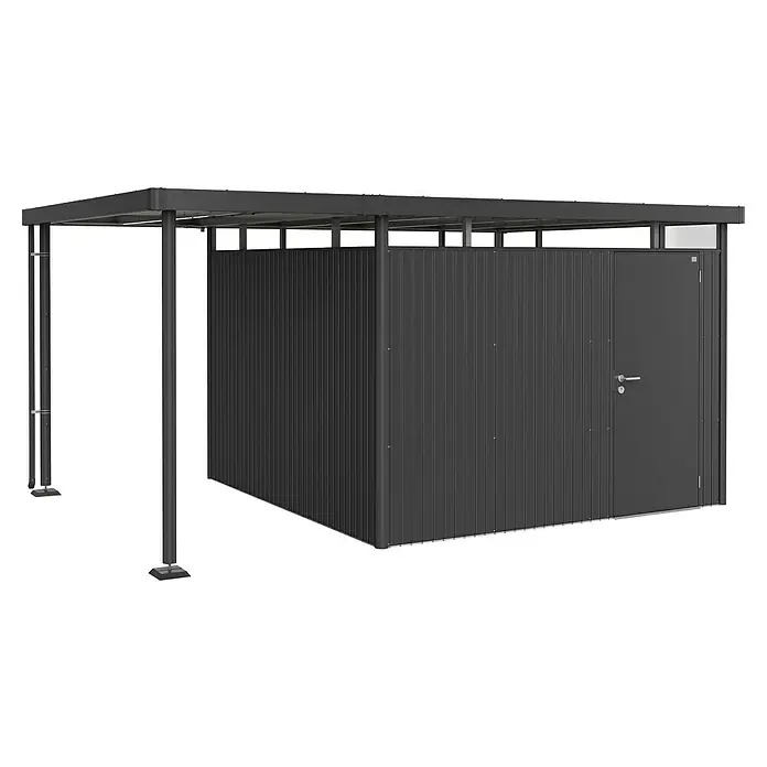 Biohort HighLine Seitendach GHH H5 GR. S - Passend für: Biohort Highline Gerätehaus H5 & H6, Dunkelgrau-metallic - Moderne, graue Metall-Fahrradgarage mit Überdachung bietet sicheren Stauraum und Schutz für Fahrräder vor Wind und Wetter.