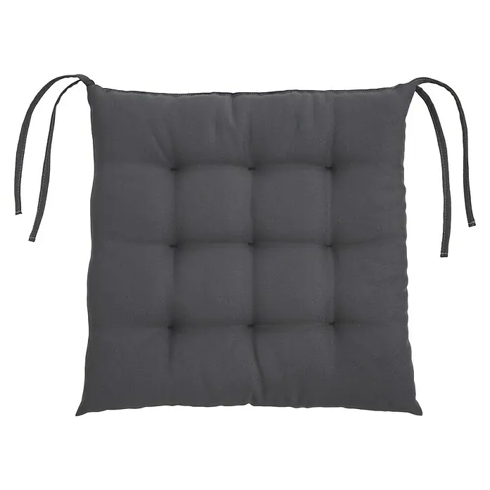 Sunfun Sitzkissen Nils - L x B x H: 40 x 40 x 4 cm, Grau - Graues, quadratisches Stuhlkissen mit Bindebändern, gesteppt, für bequemes Sitzen und einfache Befestigung.