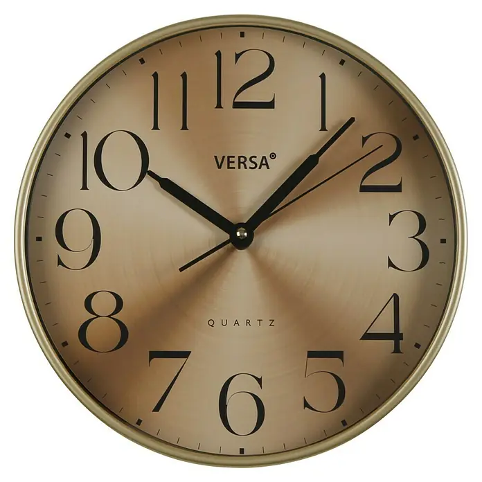 Versa Reloj de pared Golden - Diámetro: 28,5 cm, Oro, Clásico - Elegante reloj de pared dorado de la marca Versa. El diseño simple con grandes números lo convierte en un elegante atractivo en cualquier habitación.
