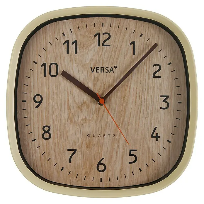 Versa Reloj de pared Cuadrado madera - Diámetro: 31 cm, Marrón claro, Clásico - El reloj de pared cuadrado de Versa en beige con esfera de madera marca las 10:09. Un reloj moderno y elegante.
