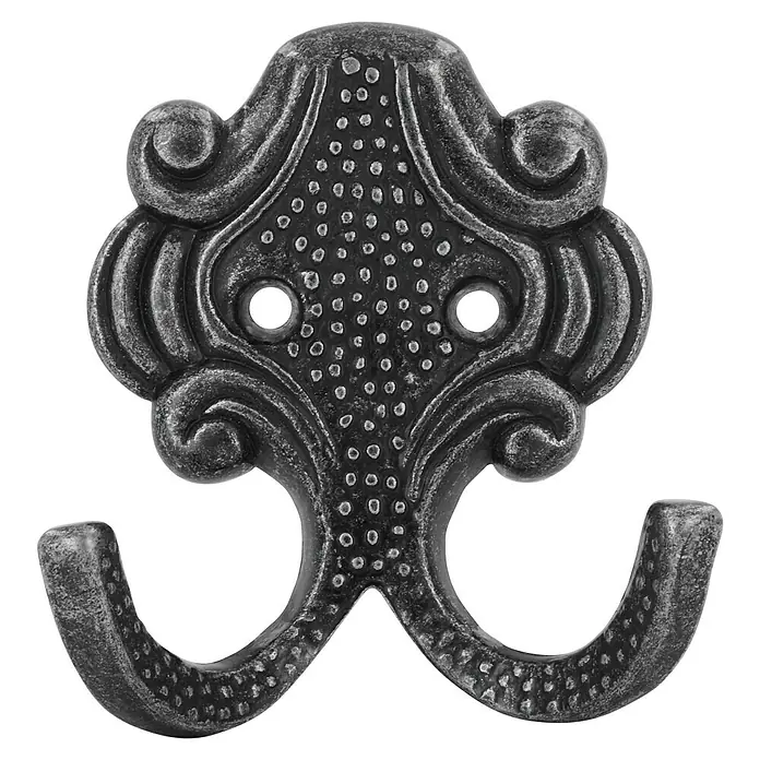 Siro Garderobenhaken 431/ZN8 - L x B x H: 61 x 65 x 28 mm, Anzahl Haken: 1 Stk., Eisen - Antik - Antiker, doppelter Kleiderhaken aus Metall für Wandmontage, ideal für stilvolle Aufbewahrung von Kleidung und Accessoires.