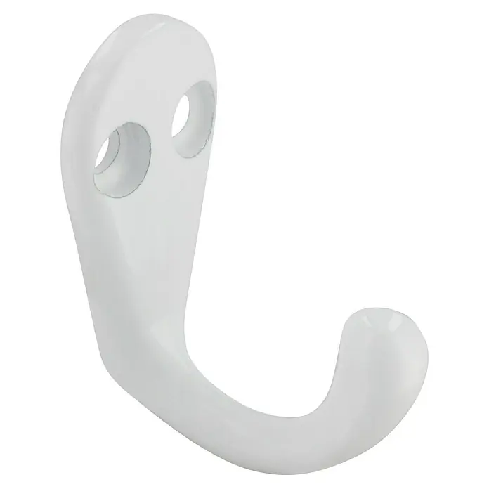 Siro Garderobenhaken 1133/PB1 - L x B x H: 20 x 41 x 33 mm, Anzahl Haken: 1 Stk. - Nahaufnahme eines weißen Wandhakens mit zwei Befestigungslöchern, ideal für Bad oder Flur.