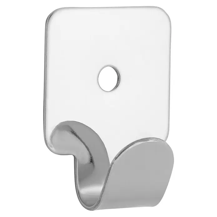 Siro Garderobenhaken 2177 - L x B x H: 30 x 41 x 15 mm, Anzahl Haken: 1 Stk. - Nahaufnahme eines Wandhakens aus Metall, der an einer quadratischen weißen Platte befestigt ist, ideal für die Aufbewahrung von kleinen Gegenständen.