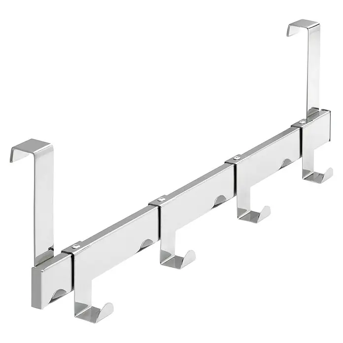 Siro Türgarderobe 1443 Chrom - L x H: 404 x 51 mm, Anzahl Haken: 4 Stk., Verchromt - Ein silberner Türhakenleiste mit mehreren Haken, ideal zur Aufbewahrung von Jacken und Accessoires. Praktisch und platzsparend.