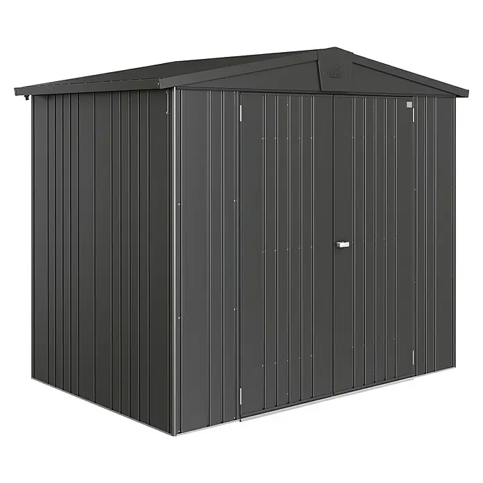 Biohort Europa Gerätehaus Gr. 3 - Außenbreite inkl. Dachüberstand: 244 cm, Außentiefe inkl. Dachüberstand: 156 cm, Stahl, Dunkelgrau Metallic - Metallgartenhaus in Anthrazit.