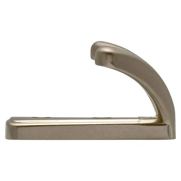 Siro Garderobenhaken 1654/ZN21 - L x B x H: 76 x 71 x 40 mm, Anzahl Haken: 1 Stk. - Nahaufnahme eines eleganten, gebogenen Kleiderhakens aus gebürstetem Metall, ideal für stilvolle Aufbewahrung.