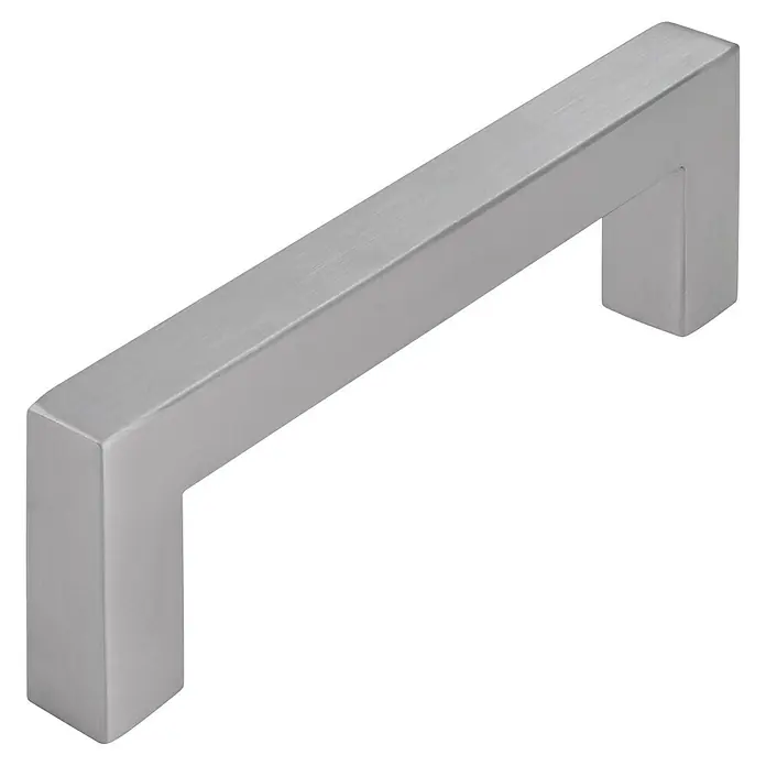 Siro Möbelgriff - Typ Möbelgriff: Bügel, Sonstige, Sonstige, Länge: 108 mm, Rechteckig - Nahaufnahme eines modernen, quadratischen Möbelgriffs aus gebürstetem Metall, ideal für stilvolle Schränke und Schubladen.