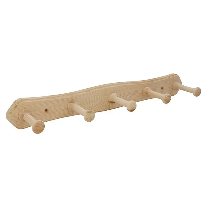 Siro Garderobenleiste S126-460HZ5 - L x B x H: 460 x 60 x 77 mm, Anzahl Haken: 5 Stk. - Holzgarderobe mit fünf Haken zur Aufbewahrung von Jacken und anderen Kleidungsstücken im Haus.