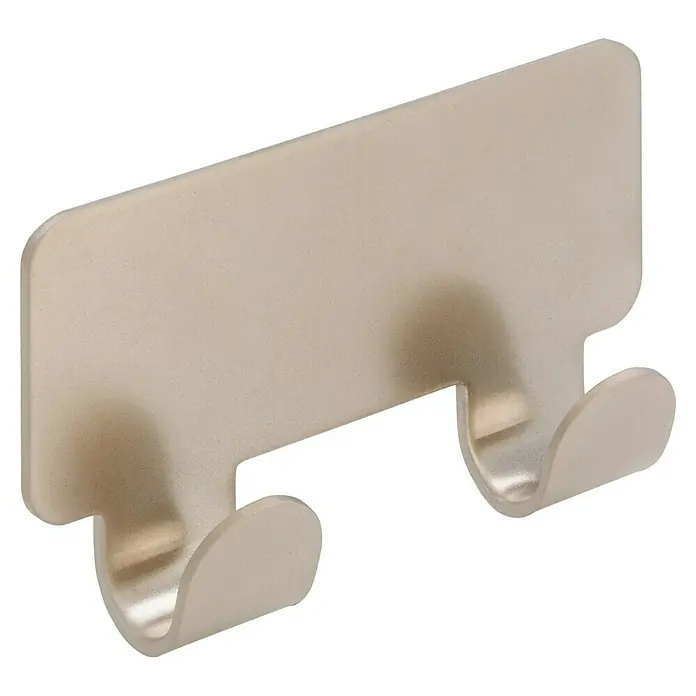 Siro Garderobenleiste 2178-722N4KV1S - L x B x H: 72 x 41 x 16 mm, Anzahl Haken: 2 Stk. - Nahaufnahme einer Wandhalterung mit zwei Haken aus gebürstetem Stahl, ideal zum Aufhängen von Handtüchern oder Kleidung im Bad oder Schlafzimmer.