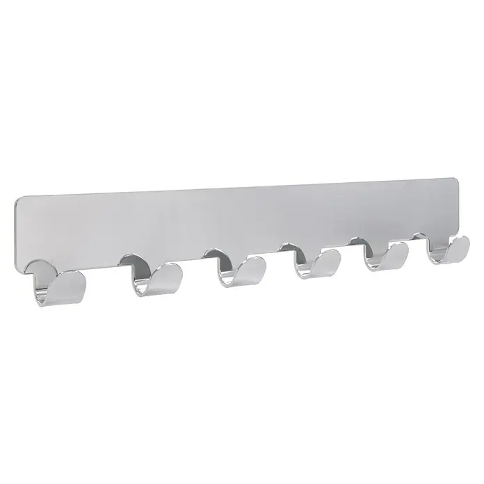 Siro Garderobenleiste 2178-240ZN1KV1S - L x B x H: 240 x 41 x 16 mm, Anzahl Haken: 6 Stk., Silber - Eine Chromfarbene Wandgarderobe mit mehreren Haken, die sich ideal für Bad oder Küche eignet. Praktische Aufbewahrungslösung für Handtücher und Utensilien.