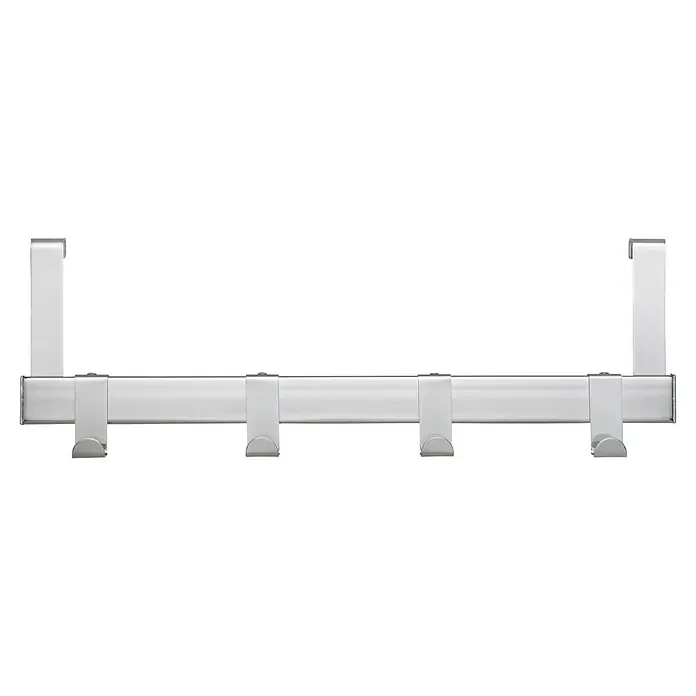 Siro Türgarderobe 1443 Chrom - L x H: 404 x 51 mm, Anzahl Haken: 4 Stk., Verchromt - Ein silberner Türhänger mit vier Haken, ideal zum Aufhängen von Jacken, Mänteln oder Handtüchern. Praktisch und platzsparend.