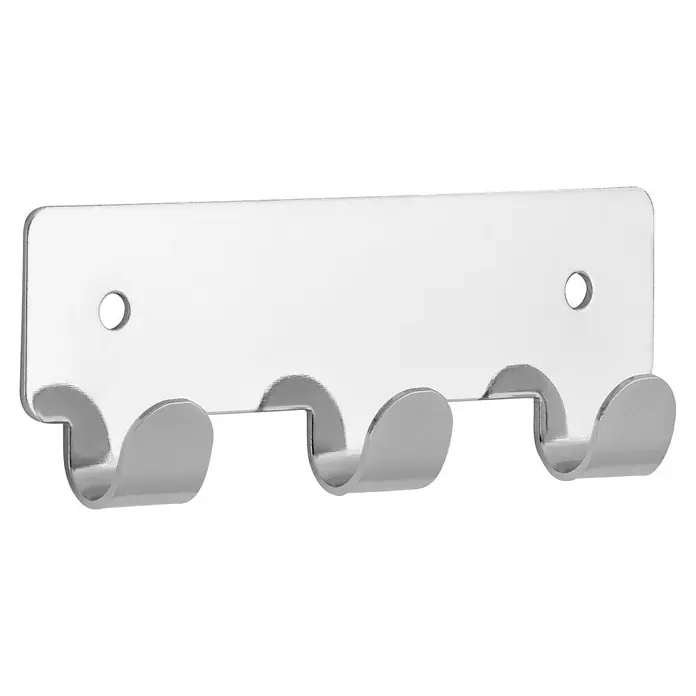 Siro Hakenleiste - L x H: 114 x 41 mm, Anzahl Haken: 3 Stk., Verchromt - Wandgarderobe aus Metall mit vier Haken und zwei Befestigungslöchern für die Montage. Praktische Aufbewahrung für Jacken und Mäntel.