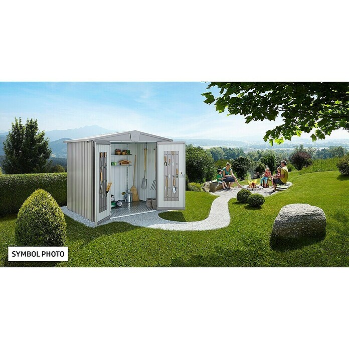 Biohort Gerätehaus Europa (Silber Metallic, 1,56 x 3,16 x 2,09 m, Stahlblech)