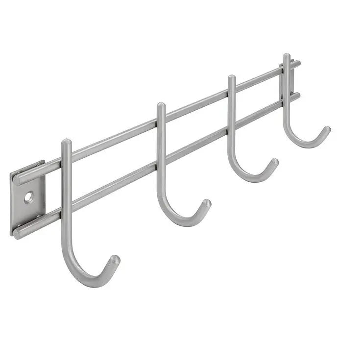 Siro Garderobenleiste 300N1V1E - L x B x H: 300 x 80 x 50 mm, Anzahl Haken: 4 Stk. - Silberne Garderobenleiste mit Haken zur Wandmontage. Eine robuste Lösung für die Aufbewahrung von Jacken und Hüten im Flur.