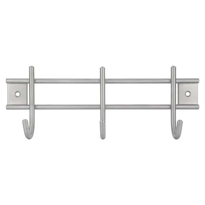 Siro Garderobenleiste 220N1V1E - L x B x H: 220 x 80 x 50 mm, Anzahl Haken: 3 Stk., Silber - Wandmontierter Handtuchhalter mit glänzender Oberfläche und klarem Design, ideal für Badezimmer und zur Organisation von Handtüchern.