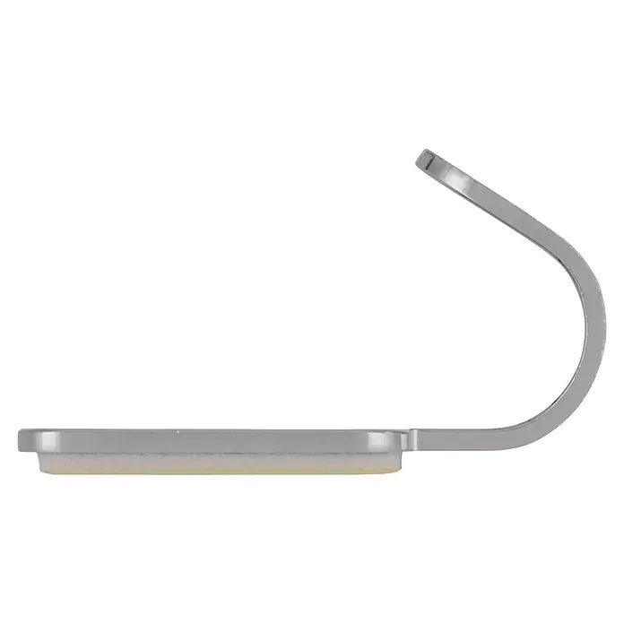 Siro Handtuchhaken 2319/ZN1KV3S - Gesamtstückzahl: 3 Stk., L x B x H: 20 x 30 x 16 mm, Verchromt - Nahaufnahme eines silbernen medizinischen Geräts, das auf einer ebenen Fläche steht und einen gebogenen Arm hat, der sich nach oben erstreckt.