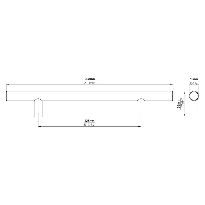 Siro Möbelgriff (Typ Möbelgriff: Stange, Stahl, Länge: 208 mm) | BAUHAUS