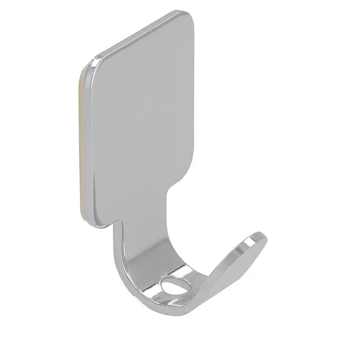 Siro Handtuchhaken 2319/ZN1KV3S - Gesamtstückzahl: 3 Stk., L x B x H: 20 x 30 x 16 mm, Verchromt - Nahaufnahme eines glänzenden, selbstklebenden Handtuchhalters aus Metall für Badezimmer und Küche.