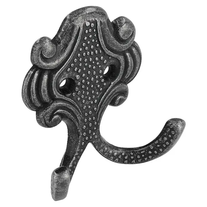 Siro Garderobenhaken 431/ZN8 - L x B x H: 61 x 65 x 28 mm, Anzahl Haken: 1 Stk., Eisen - Antik - Eleganter, verzierter Wandhaken aus Metall. Ideal für stilvolle Aufbewahrung von Jacken und Accessoires.