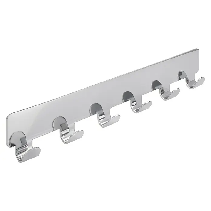 Siro Garderobenleiste 2178-240ZN1KV1S - L x B x H: 240 x 41 x 16 mm, Anzahl Haken: 6 Stk., Silber - Eine glänzende, verchromte Kleiderhakenleiste mit fünf Haken, ideal für Bad oder Flur. Praktisch und stilvoll.