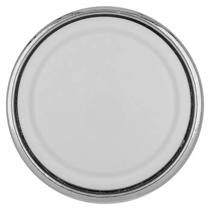 Siro Möbelknopf - Typ Möbelgriff: Knopf, Sonstige, Sonstige, Durchmesser: 30 mm, Silber - Ansicht eines runden Schraubdeckels mit weißer Mitte und silbernem Rand. Ideal zum luftdichten Verschließen von Gläsern und Behältern.
