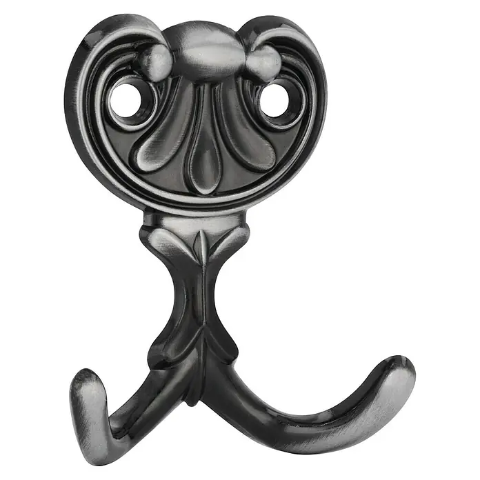 Siro Garderobenhaken - L x B x H: 56 x 66 x 20 mm, Anzahl Haken: 1 Stk., Eisen antik - Elegante, doppelte Wandhaken aus Metall. Perfekt zum Aufhängen von Handtüchern oder Kleidung mit dekorativem Design.