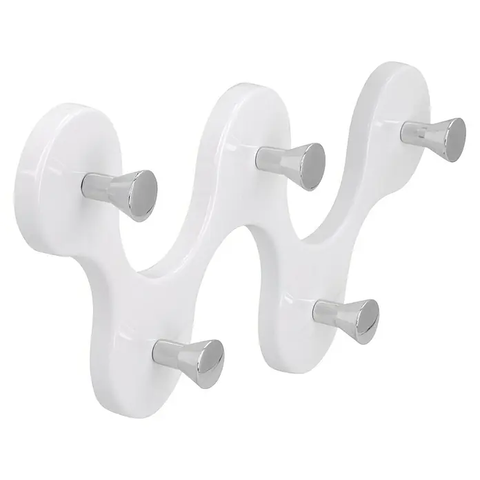 Siro Hakenleiste 01047 Reinweiß - L x H: 248 x 103 mm, Anzahl Haken: 5 Stk. - Weiße Garderobe mit verchromten Haken zur Wandmontage. Die geschwungene Form sorgt für ein modernes Erscheinungsbild.