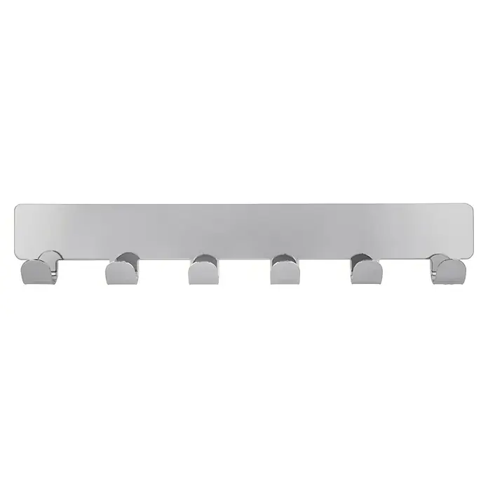 Siro Garderobenleiste 2178-240ZN1KV1S - L x B x H: 240 x 41 x 16 mm, Anzahl Haken: 6 Stk., Silber - Eine glänzende, silberfarbene Garderobenleiste mit sechs Haken, ideal für die Aufbewahrung von Jacken und Mänteln.